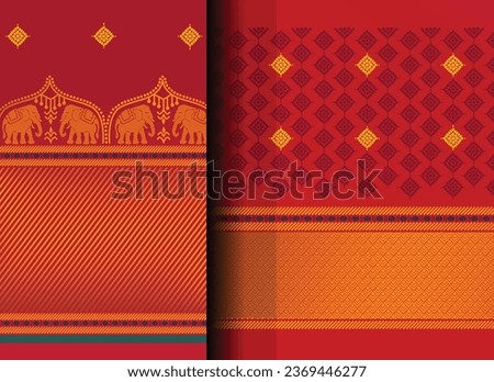 Indian Pattu Sari Vector pattern. Traditional handmade Indian silk sari with golden details, women wear during festivals, ceremonies, and weddings. Zdjęcia stock © 