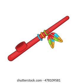 Indian peace pipe icon in cartoon style on a white background