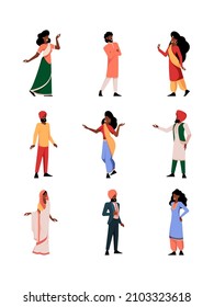 Indian people. Arabic authentic persons difference indian persons in stylish national clothes garish vector flat colored pictures