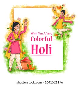 Indian people celebrating Colorful Traditional Holi festival of colors of India in vector