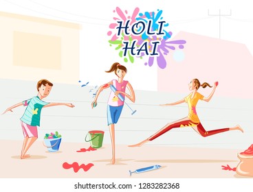 Indian People celebrating festival of Color Holi in vector bacground