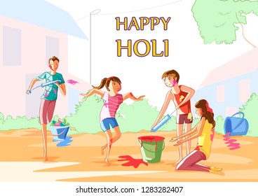 Indian People celebrating festival of Color Holi in vector bacground