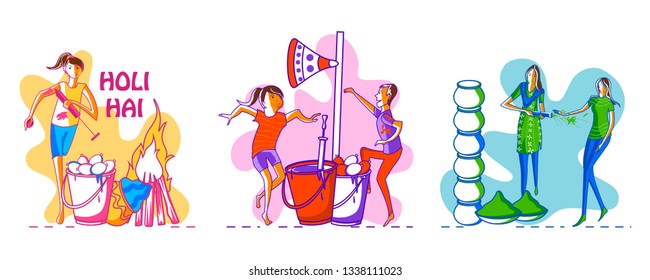 Indian People celebrating festival of Color Holi in vector bacground