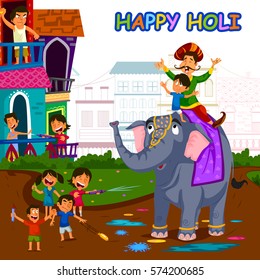 Indian People celebrating festival of Color Holi in vector background