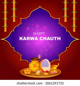 Indian people celebrating Karwa Chauth, ritual and festival of wedding couple of India in vector