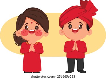 Indian People character Doing Namaste (Welcome) Show Unity in Diversity of India.