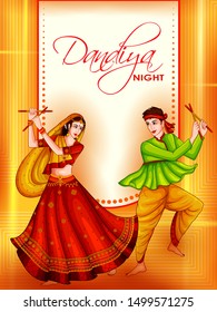 Indian people dancing Garba on Dandiya Night celebrating Navratri festival of India