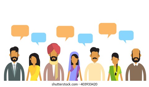 Indian People Group Chat Bubble Communication Concept Talking Social Network Flat Vector Illustration