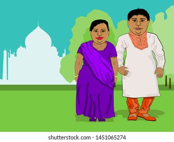 Indian People Husband Wife Stand Near Stock Vector (Royalty Free ...