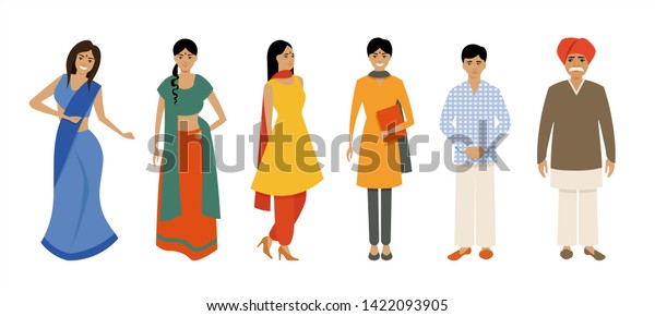 Indian People National Dress Men Women Stock Vector (Royalty Free ...