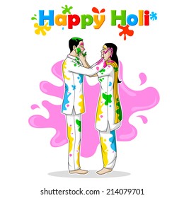 Indian people playing Holi in vector