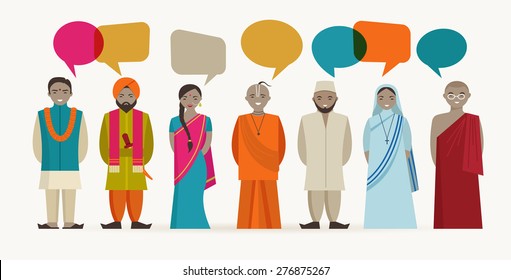 Indian people talk - different religions of India. Vector illustrations