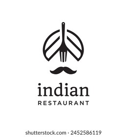  Indian People With Turban Fork With Mustache Food Restaurant Logo