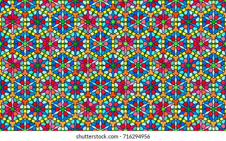 Indian, persian seamless geometric hexagonal mosaic ornament
