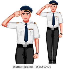 Indian Pilot Saluting Cartoon Character Vector Illustration