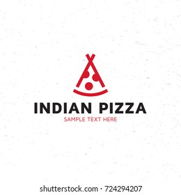 Indian Pizza logo design template. Vector pizzeria logotype illustration. Graphic slice of pizza and wigwam sign. Modern and minimalistic italian fast food label, emblem, badge isolated on background