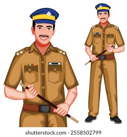 Indian Police Inspector Cartoon Character Vector Illustration (Royalty Free)