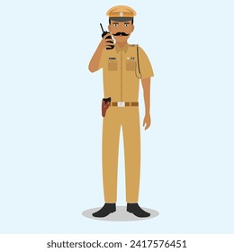 Indian police on wireless conveying message to control room. 