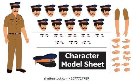 Indian Police Sprite Sheet | Rigged 2D Character with Lip Sync, Walk Cycle, Eye Blink, Eyebrow Expressions, and Hand Sync | Ready-to-Use for Animation