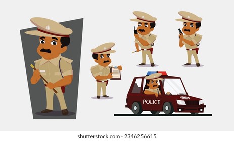 Policía indio, personaje establece diferentes poses y emociones
