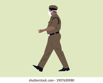 Indian Policeman Wearing Safety Mask.