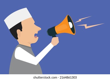 Indian politician announcing with loudspeaker, poll announcement concept illustration
