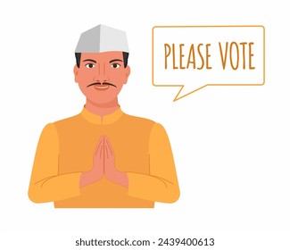  Candidato a político indio solicita en namaste pose para votar en elecciones generales indias