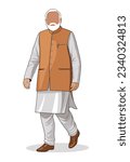 Indian politician. Politician full length vector illustration traditional attire. 