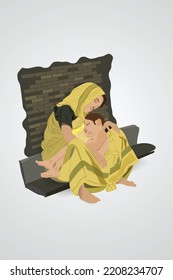 A Indian Poor Mother With A Sick Boy