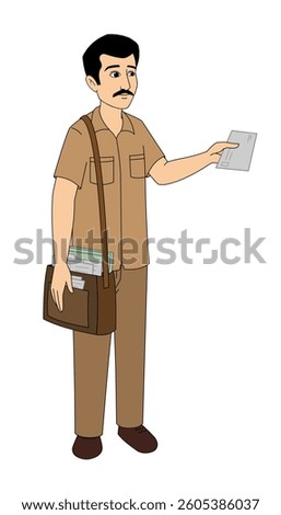 Indian Postman Character Vector, Cartoon Postman Design Vector, Character Illustration