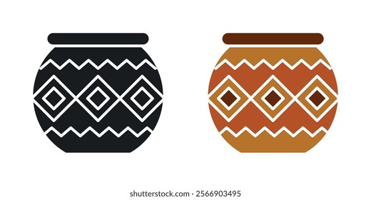 Indian pot icon set in black and colored