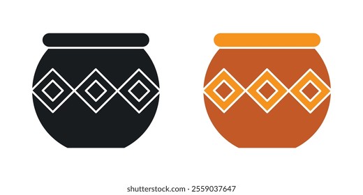 Indian pot icons in black and colored version