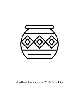 Indian Pot Vector Line Icon Illustration.