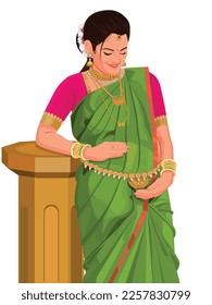 Indian pregnant woman, Concept for pregnancy.Indian woman in traditional saree.