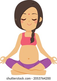 Indian pregnant woman making Lotus Asana pose