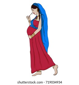 indian pregnant woman in pregnancy dress is prepared for maternity