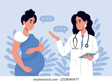 Indian pregnant woman is talking to an obstetrician gynecologist. A woman expecting a baby visits the doctors office, examination during pregnancy.