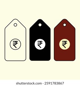 Indian price tag labels, line, silhouette, color clip arts isolated on cream color