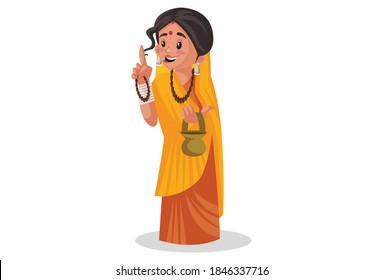 Indian Priestess Holding Brass Kamandal Hand Stock Vector (Royalty Free ...