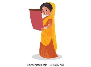 Indian priestess is reading a horoscope. Vector graphic illustration. Individually on white background.