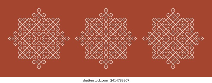 Indian pulli or sikku Kolam design vector, set of editable home decor patterns.