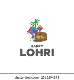 Indian Punjabi festival of lohri celebration fire background with decorated drum and bonfire with festival elements. vector illustration design.