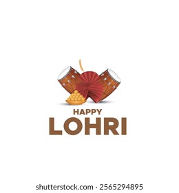 Indian Punjabi festival of lohri celebration fire background with decorated drum and bonfire with festival elements. vector illustration design.