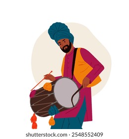 Indiano Punjabi homem com dhol ilustração vetor, vestindo um vestido colorido da cultura indiana