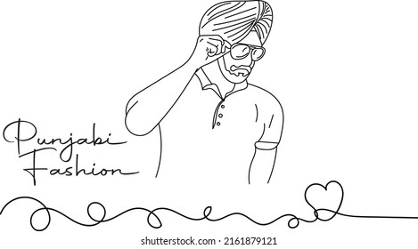 Indian Punjabi Man Logo, Punjabi Culture Vector, Sketch Drawing Of Stylish Punjabi Man, Indian Punjabi Fashion Silhouette