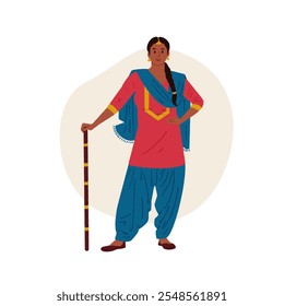 Indian, Punjabi woman celebrating Lohri festival, Illustration of Punjabi woman in traditional attire.