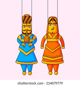 Indian puppet of king and queen in vector