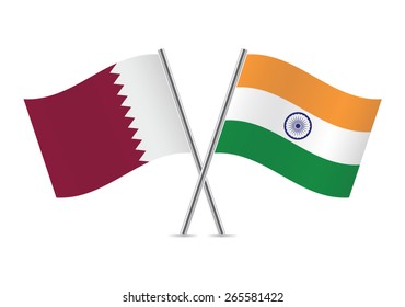 Indian and Qatar flags. Vector illustration.