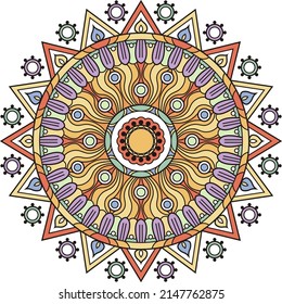 Patrón radial indio. Ornamento de redondo de mandala tradicional