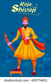 Indian Raja Shivaji with sword. Vector illustration